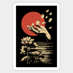 Zen Petal Offering - Serene Japanese Lotus Flower Art Magnet