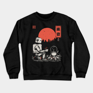 Robot Campfire Tea - Vintage Japanese Sci-Fi Art Crewneck Sweatshirt