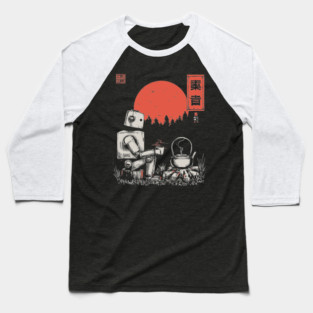 Robot Campfire Tea - Vintage Japanese Sci-Fi Art Baseball T-Shirt