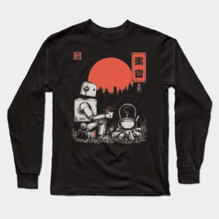 Robot Campfire Tea - Vintage Japanese Sci-Fi Art Long Sleeve T-Shirt