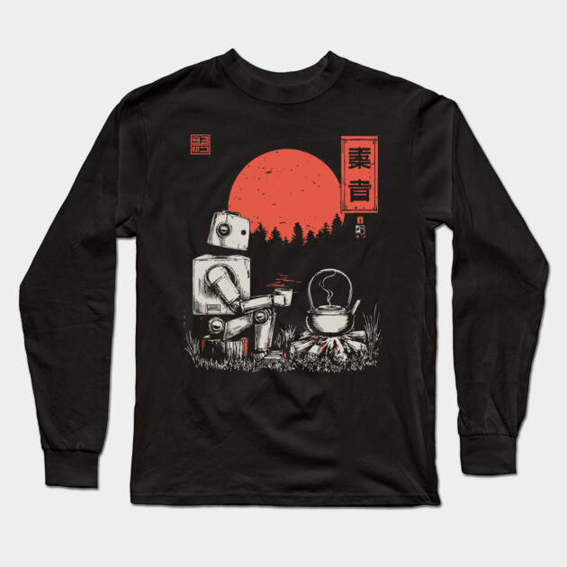 Robot Campfire Tea - Vintage Japanese Sci-Fi Art Long Sleeve T-Shirt by TuncGK