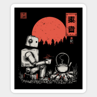 Robot Campfire Tea - Vintage Japanese Sci-Fi Art Sticker
