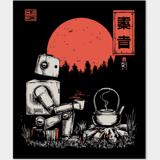 Robot Campfire Tea - Vintage Japanese Sci-Fi Art Wall Art by TuncGK