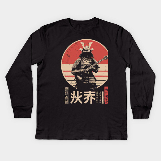 Samurai Rocker - Vintage Japanese Ronin Guitarist Art Kids Long Sleeve T-Shirt by TuncGK