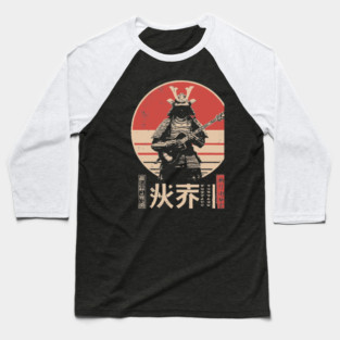 Samurai Rocker - Vintage Japanese Ronin Guitarist Art Baseball T-Shirt