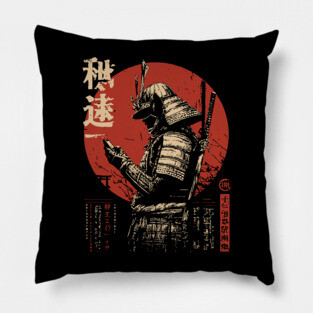 Samurai on Smartphone - Funny Japanese Vintage Tech Art Pillow