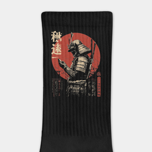 Samurai on Smartphone - Funny Japanese Vintage Tech Art by TuncGK