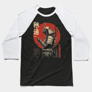 Samurai on Smartphone - Funny Japanese Vintage Tech Art Baseball T-Shirt
