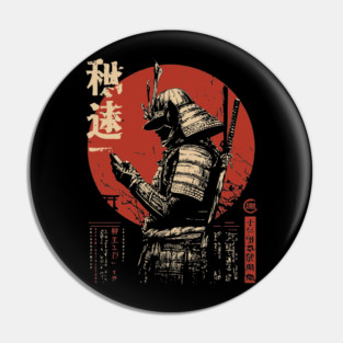 Samurai on Smartphone - Funny Japanese Vintage Tech Art Pin