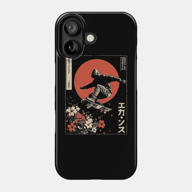 Japanese Skateboarder Cherry Blossoms - Vintage Skate Art Phone Case by TuncGK