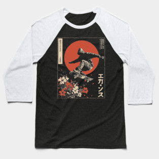 Japanese Skateboarder Cherry Blossoms - Vintage Skate Art Baseball T-Shirt