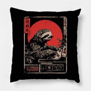 Gaming Sloth - Funny Japanese Vintage Retro Gamer Art Pillow