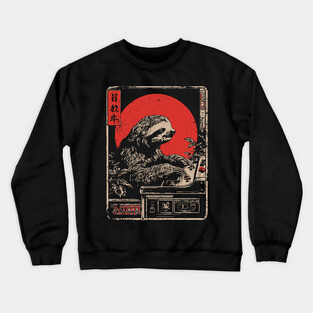 Gaming Sloth - Funny Japanese Vintage Retro Gamer Art Crewneck Sweatshirt