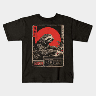 Gaming Sloth - Funny Japanese Vintage Retro Gamer Art Kids T-Shirt