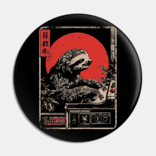 Gaming Sloth - Funny Japanese Vintage Retro Gamer Art Pin