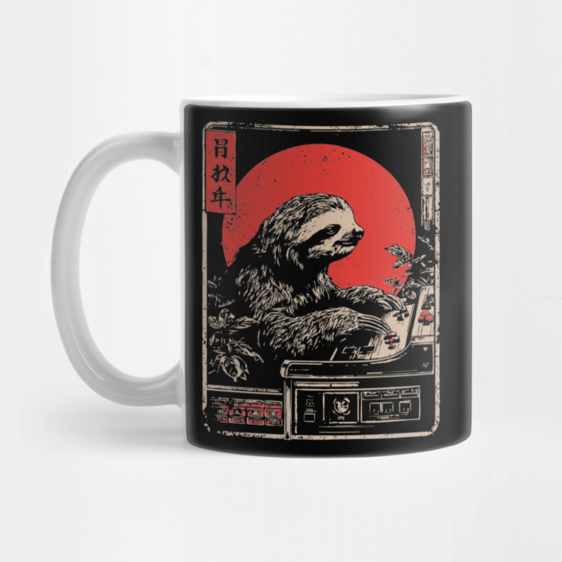 Gaming Sloth - Funny Japanese Vintage Retro Gamer Art by TuncGK