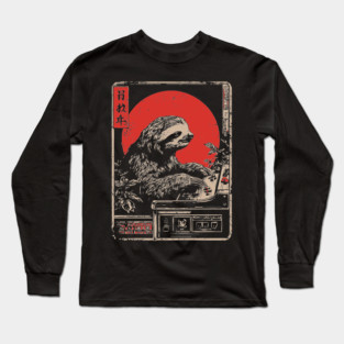 Gaming Sloth - Funny Japanese Vintage Retro Gamer Art Long Sleeve T-Shirt