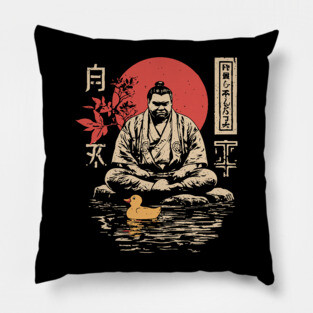 Sumo Wrestler & Rubber Duck - Funny Japanese Bath Time Art Pillow