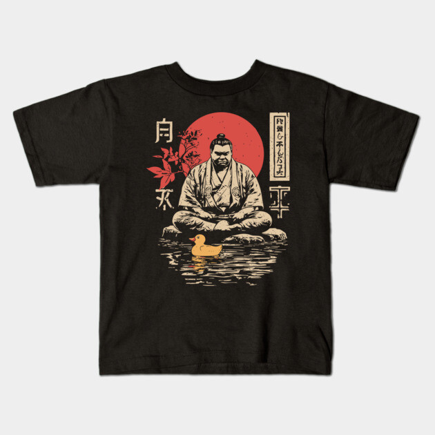Sumo Wrestler & Rubber Duck - Funny Japanese Bath Time Art Kids T-Shirt by TuncGK