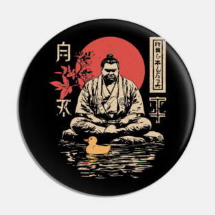 Sumo Wrestler & Rubber Duck - Funny Japanese Bath Time Art Pin