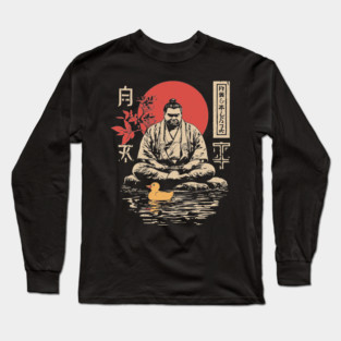 Sumo Wrestler & Rubber Duck - Funny Japanese Bath Time Art Long Sleeve T-Shirt