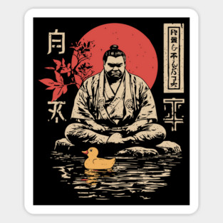 Sumo Wrestler & Rubber Duck - Funny Japanese Bath Time Art Magnet