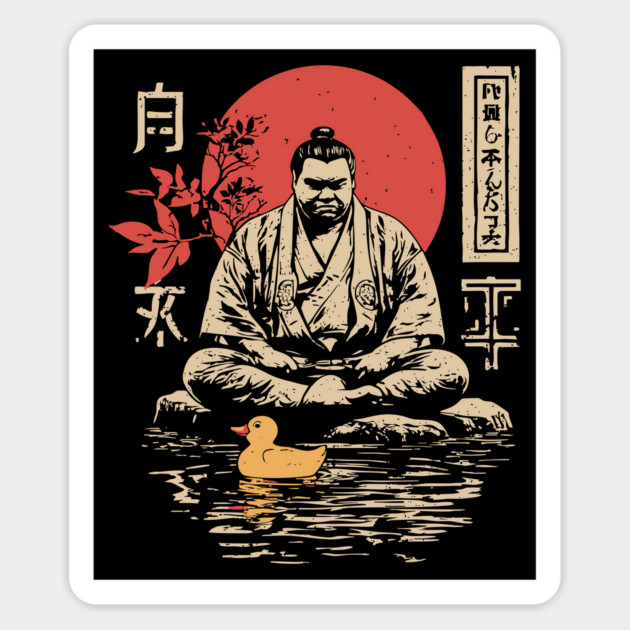 Sumo Wrestler & Rubber Duck - Funny Japanese Bath Time Art Magnet by TuncGK