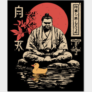Sumo Wrestler & Rubber Duck - Funny Japanese Bath Time Art Posters and Art