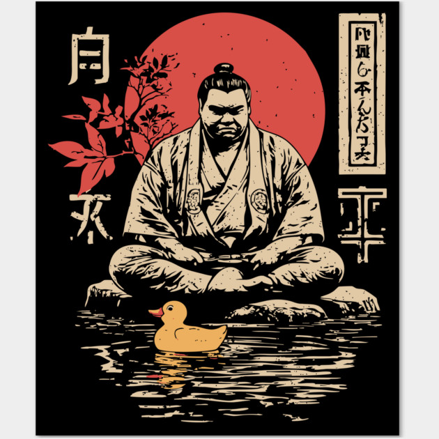 Sumo Wrestler & Rubber Duck - Funny Japanese Bath Time Art Wall Art by TuncGK
