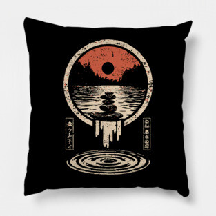 Surreal Zen Rock Stack - Vintage Japanese River Dream Art Pillow