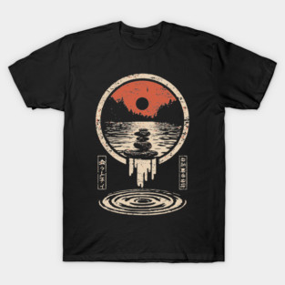 Surreal Zen Rock Stack - Vintage Japanese River Dream Art T-Shirt