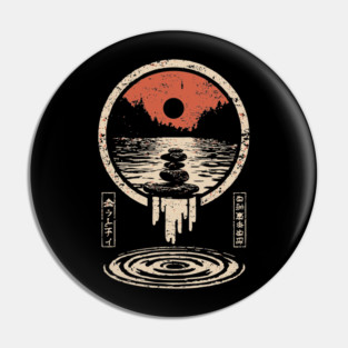 Surreal Zen Rock Stack - Vintage Japanese River Dream Art Pin