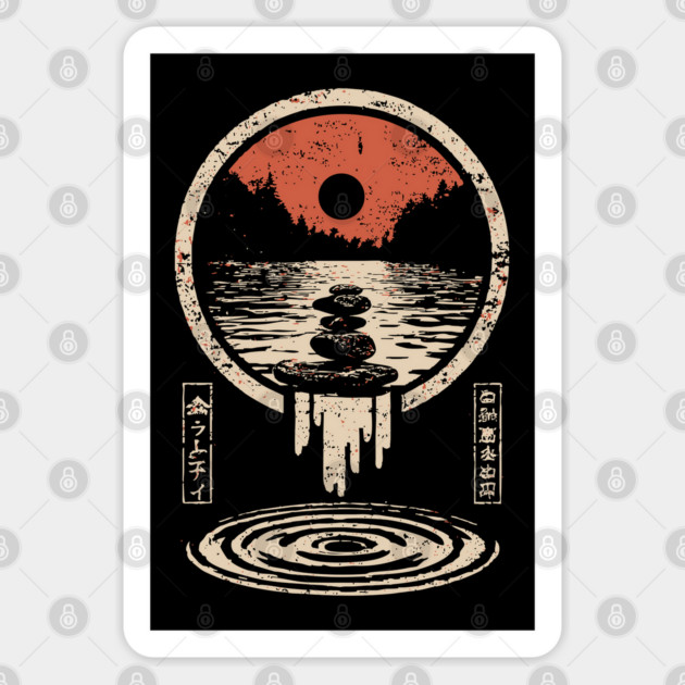 Surreal Zen Rock Stack - Vintage Japanese River Dream Art Sticker by TuncGK