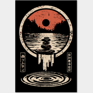 Surreal Zen Rock Stack - Vintage Japanese River Dream Art Posters and Art