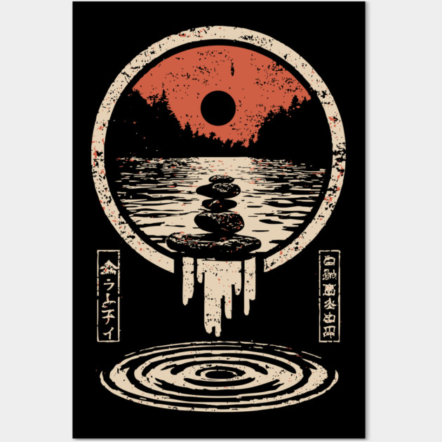 Surreal Zen Rock Stack - Vintage Japanese River Dream Art Wall Art by TuncGK