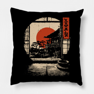 Japanese Tatami Room View - Serene Vintage Window Art Pillow