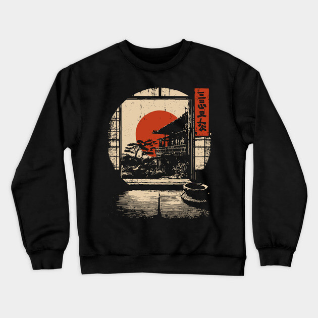 Japanese Tatami Room View - Serene Vintage Window Art Crewneck Sweatshirt by TuncGK
