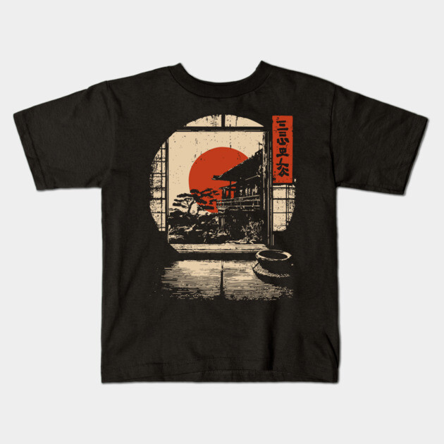 Japanese Tatami Room View - Serene Vintage Window Art Kids T-Shirt by TuncGK