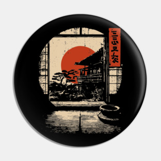 Japanese Tatami Room View - Serene Vintage Window Art Pin