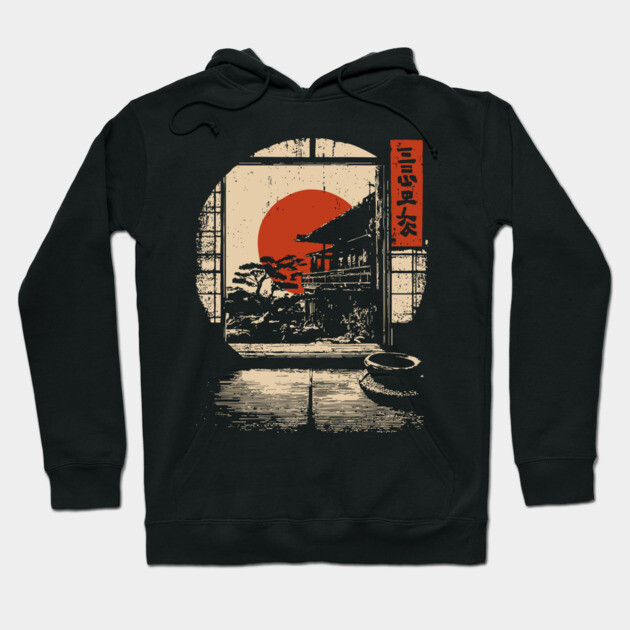 Japanese Tatami Room View - Serene Vintage Window Art Hoodie by TuncGK