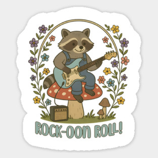 Rock-oon Roll! Cottagecore Raccoon Playing Electric Guitar Magnet