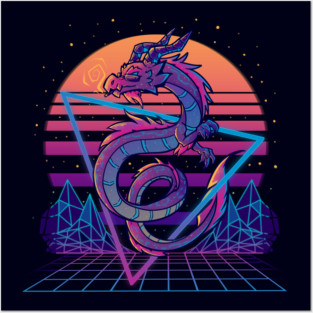 RetroWave Dragon Aesthetic Posters and Art