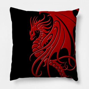 Flying Red Tribal Dragon Pillow
