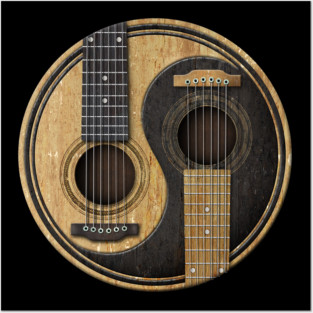 Old and Worn Acoustic Guitars Yin Yang Posters and Art