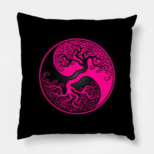 Pink and Black Tree of Life Yin Yang Pillow