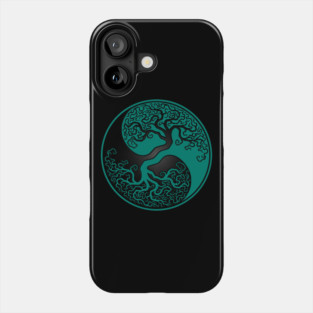 Teal Blue and Black Tree of Life Yin Yang Phone Case