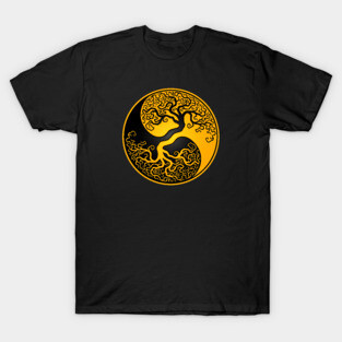 Yellow and Black Tree of Life Yin Yang T-Shirt