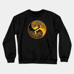 Yellow and Black Tree of Life Yin Yang Crewneck Sweatshirt