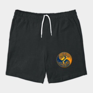 Yellow and Blue Tree of Life Yin Yang Shorts