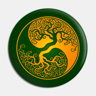Yellow and Green Tree of Life Yin Yang Pin